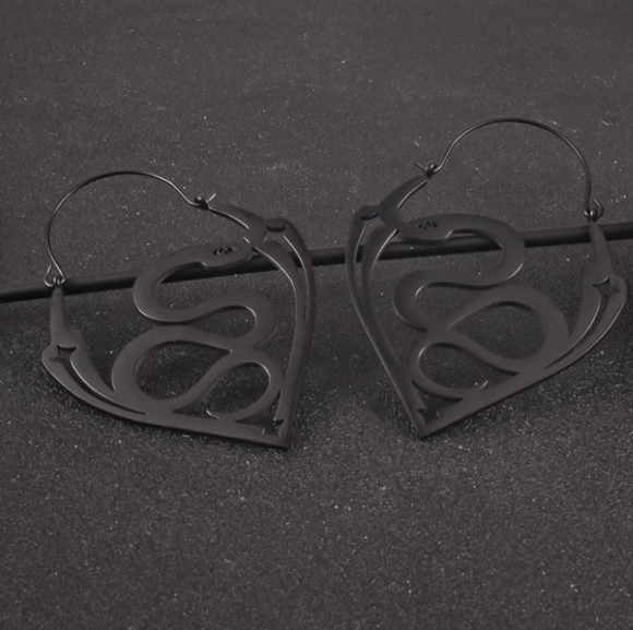 Black Snake Steel Huggie Hoops Gothic Tribal Tattoo Design Hoop Earrings New - Picture 4 of 5